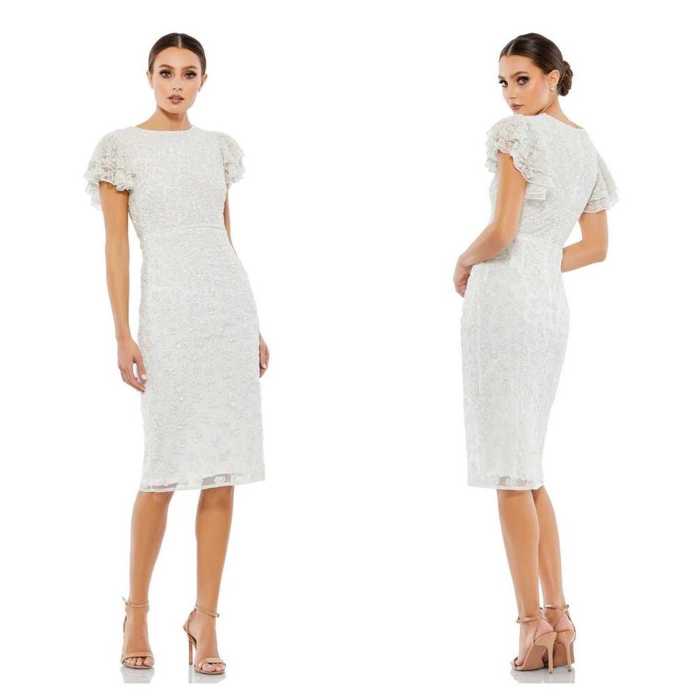 Mac Duggal FLOUNCE SLEEVE MIDI DRESS Size 0 H